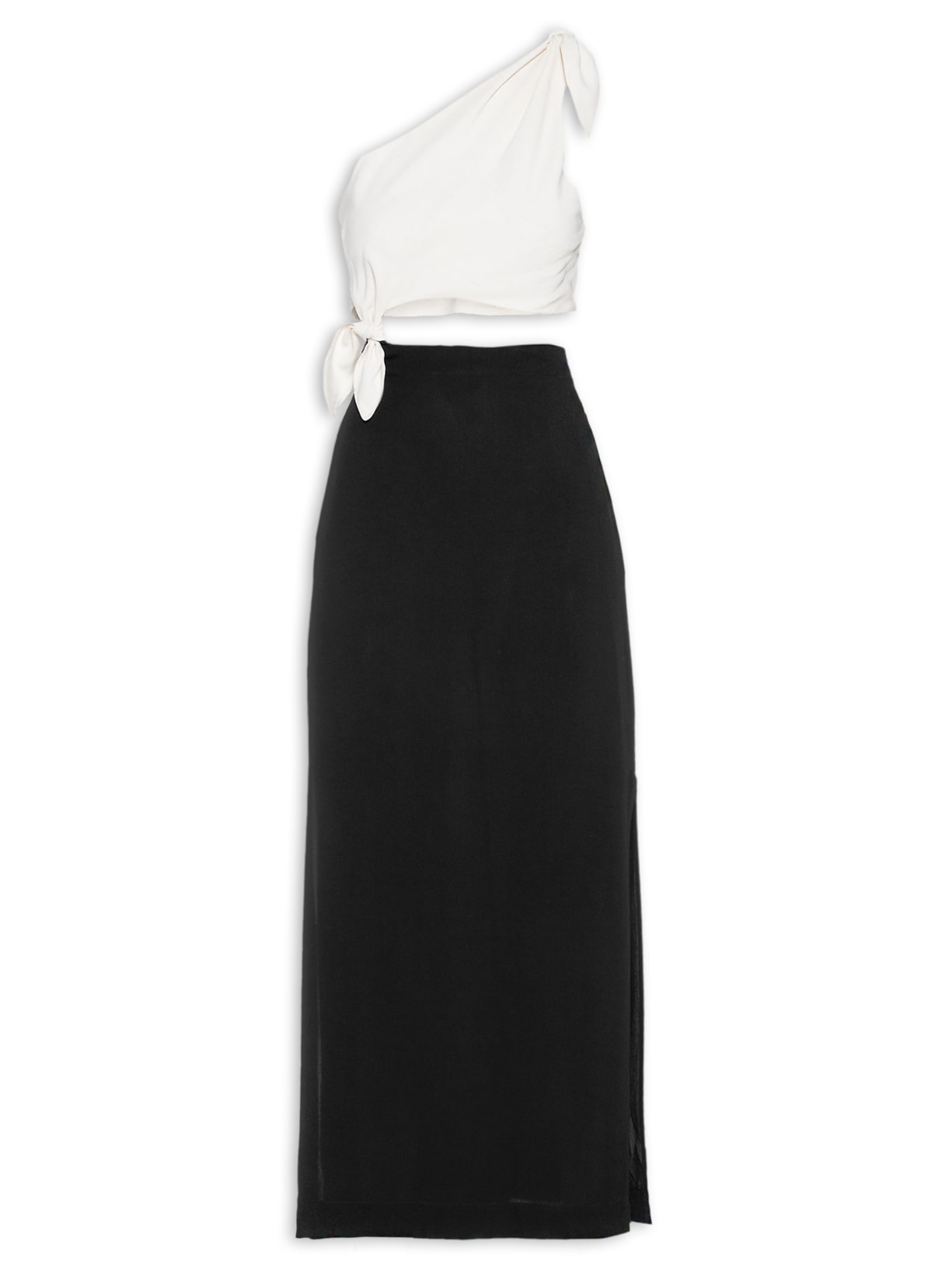 Vestido Longuete Um Ombro Só Bicolor - Preto