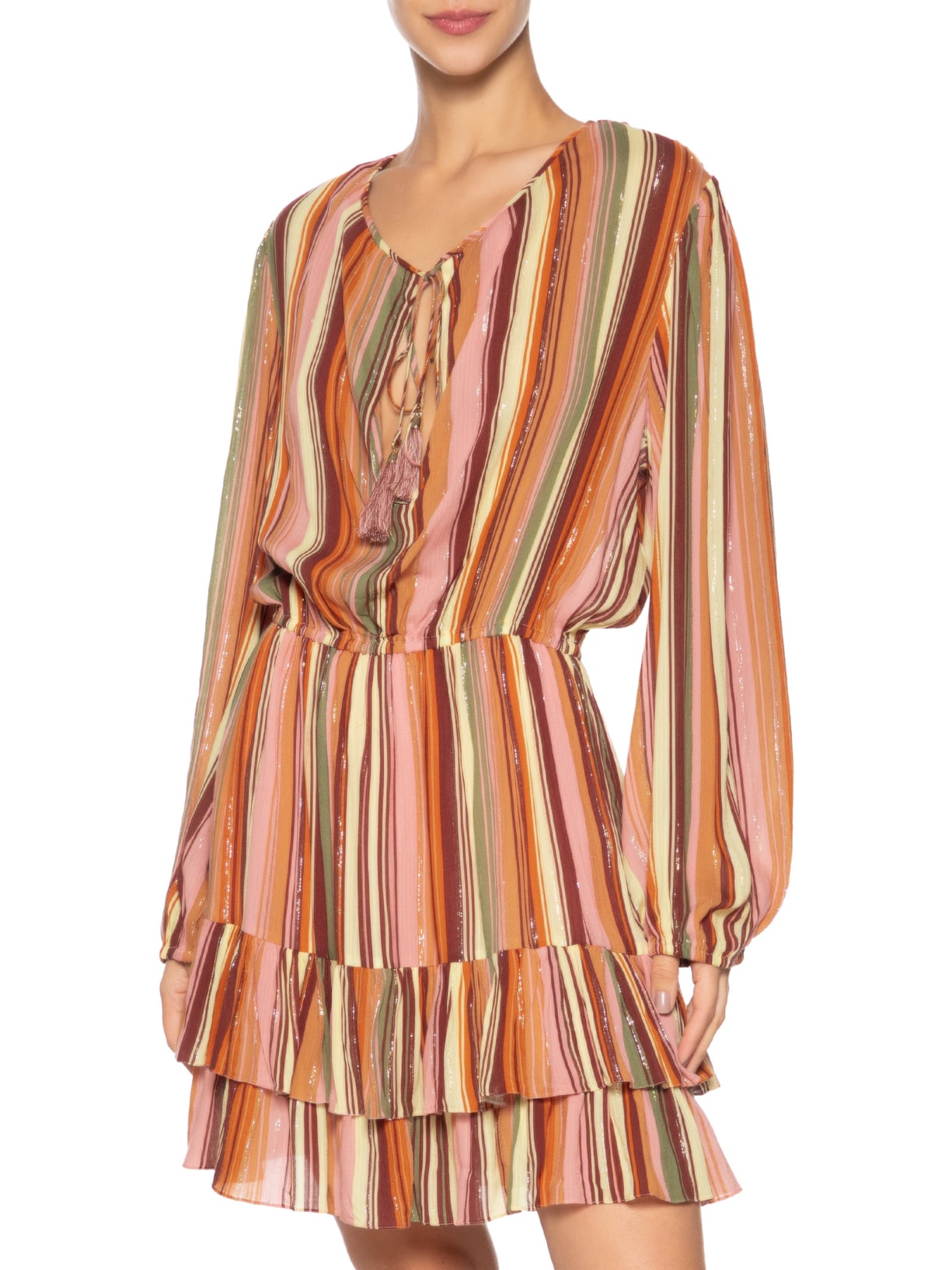 Vestido Lurex Estampa Bosque Rosa Dress To