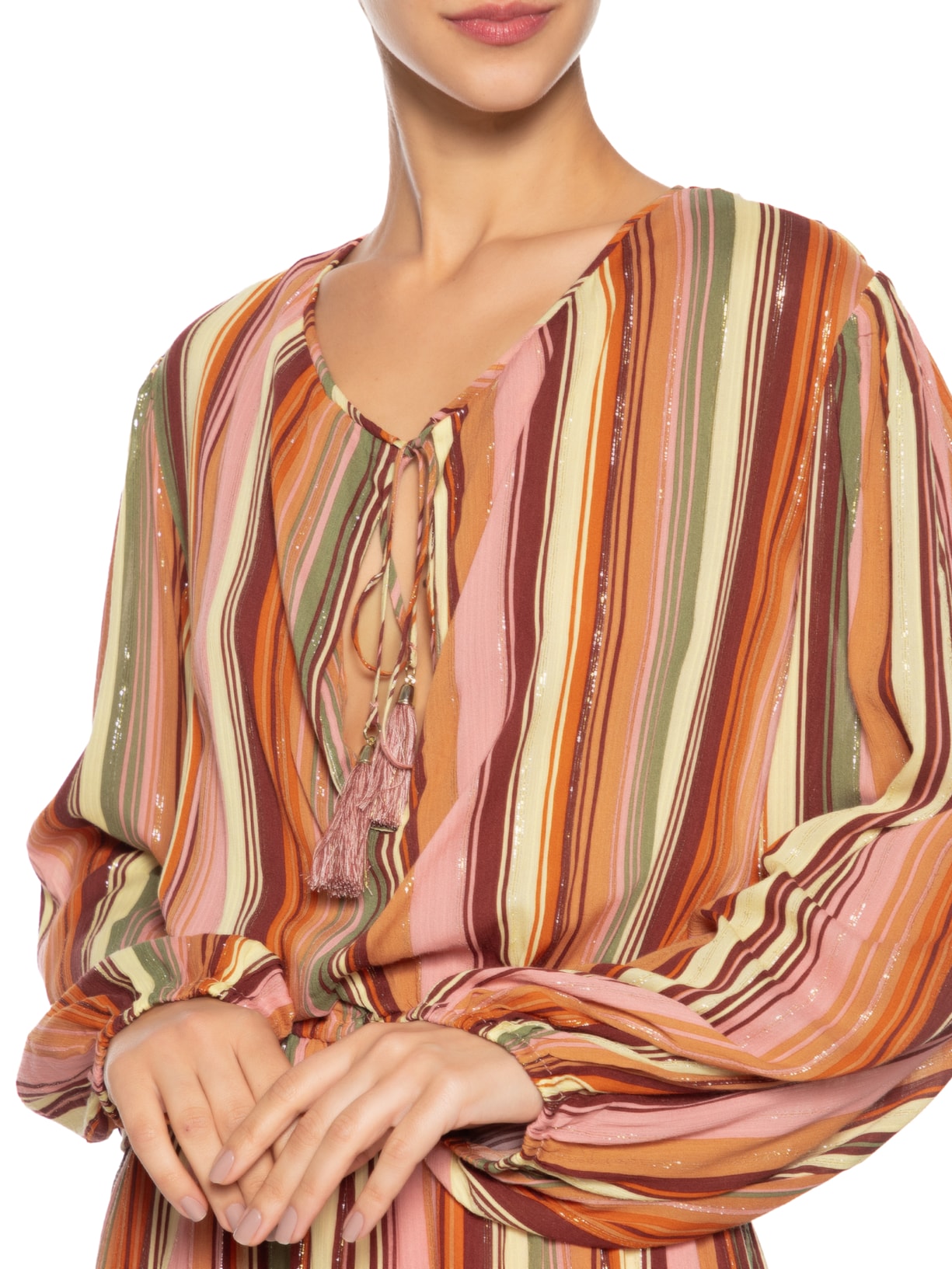 Vestido Lurex Estampa Bosque Rosa Dress To