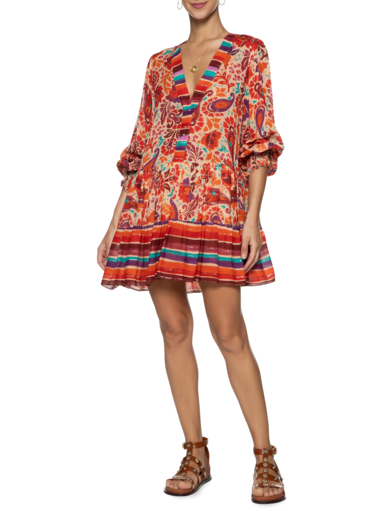 Vestido Lurex Estampa Mantra Mix Laranja Dress To