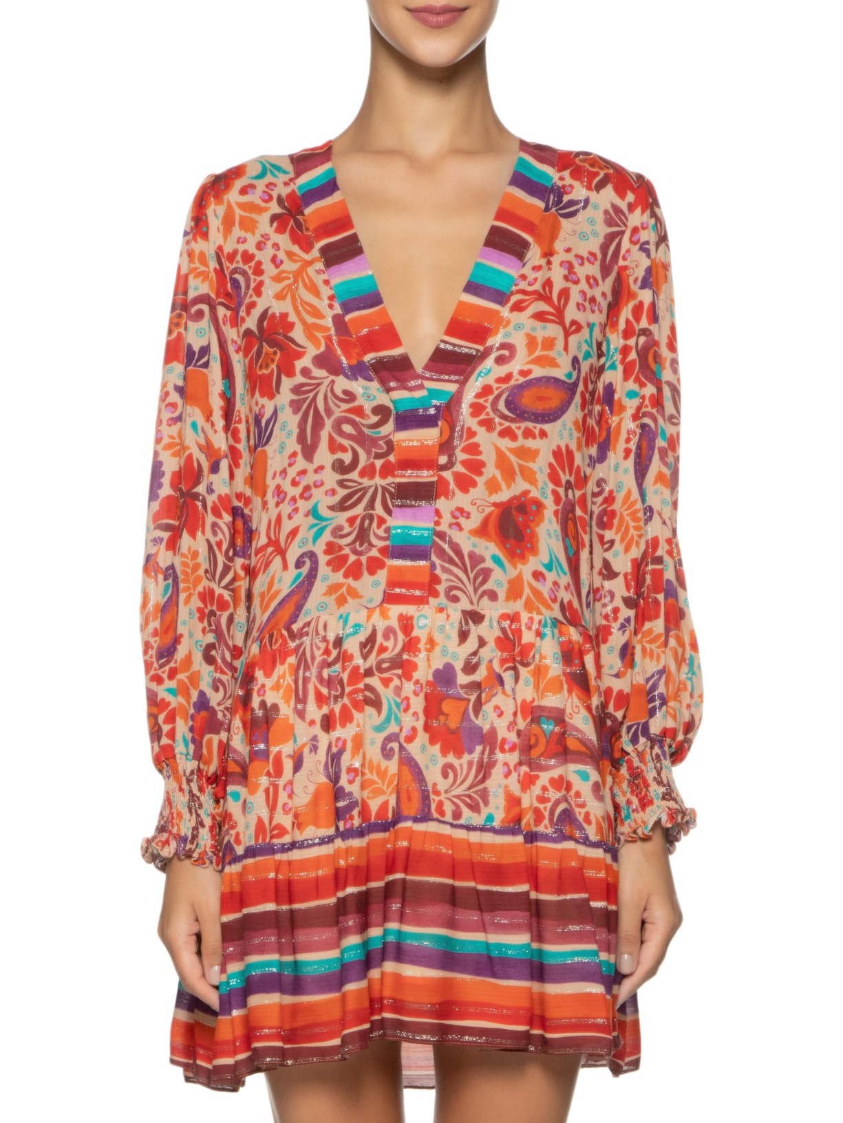 Vestido Lurex Estampa Mantra Mix Laranja Dress To