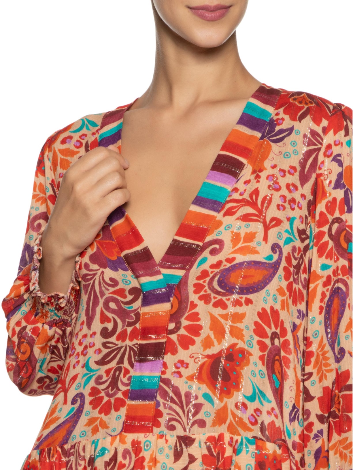 Vestido Lurex Estampa Mantra Mix Laranja Dress To