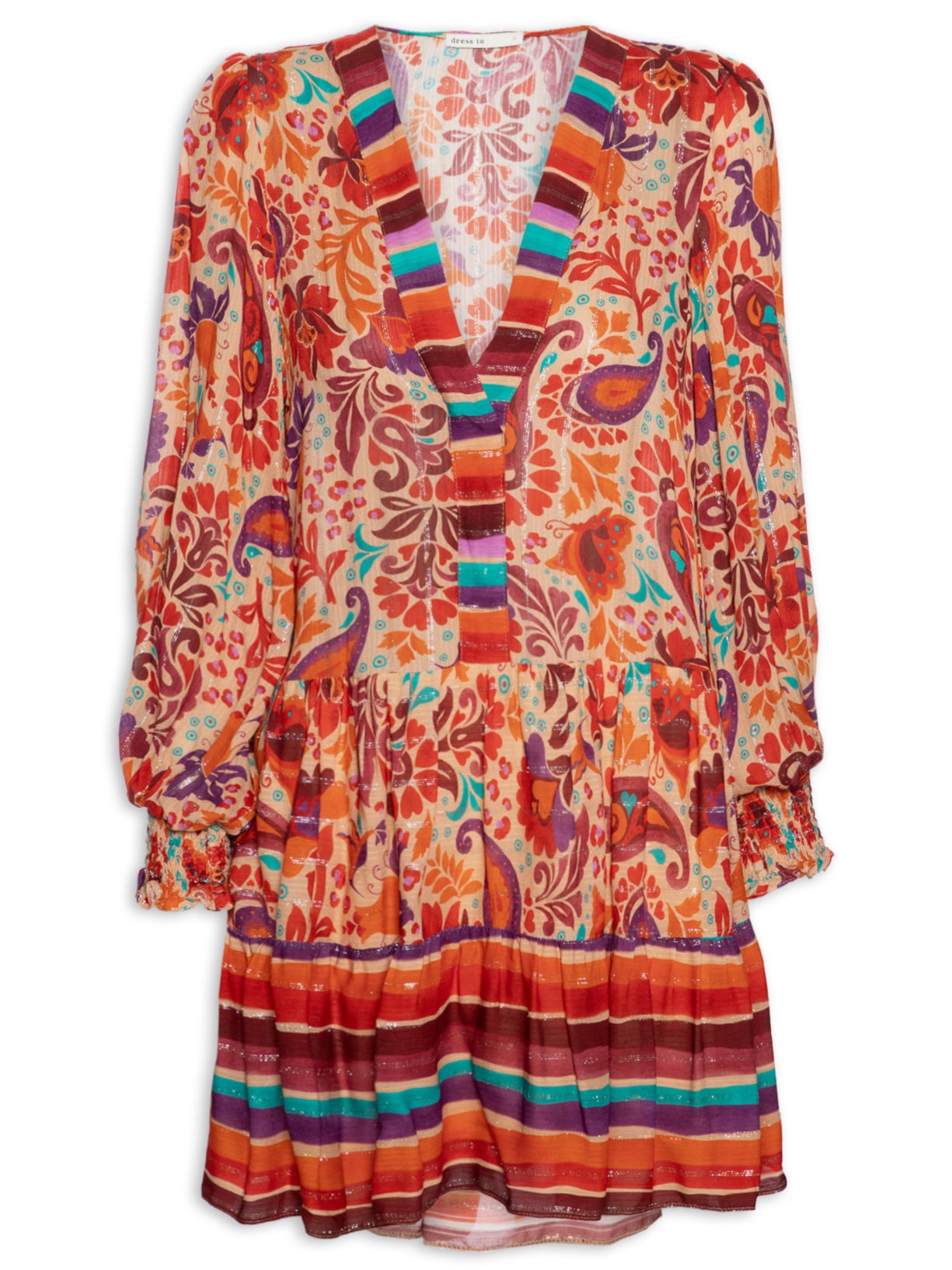 Vestido Lurex Estampa Mantra Mix Laranja Dress To