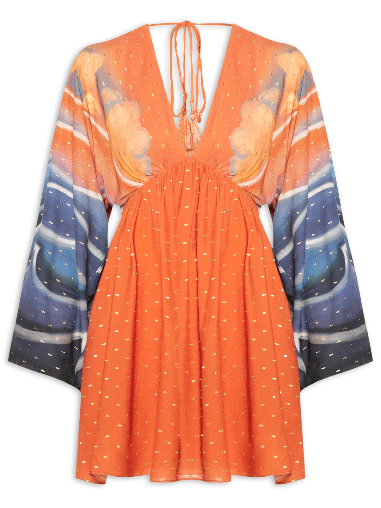 Vestido Lurex Estampa Maré Alta - Laranja