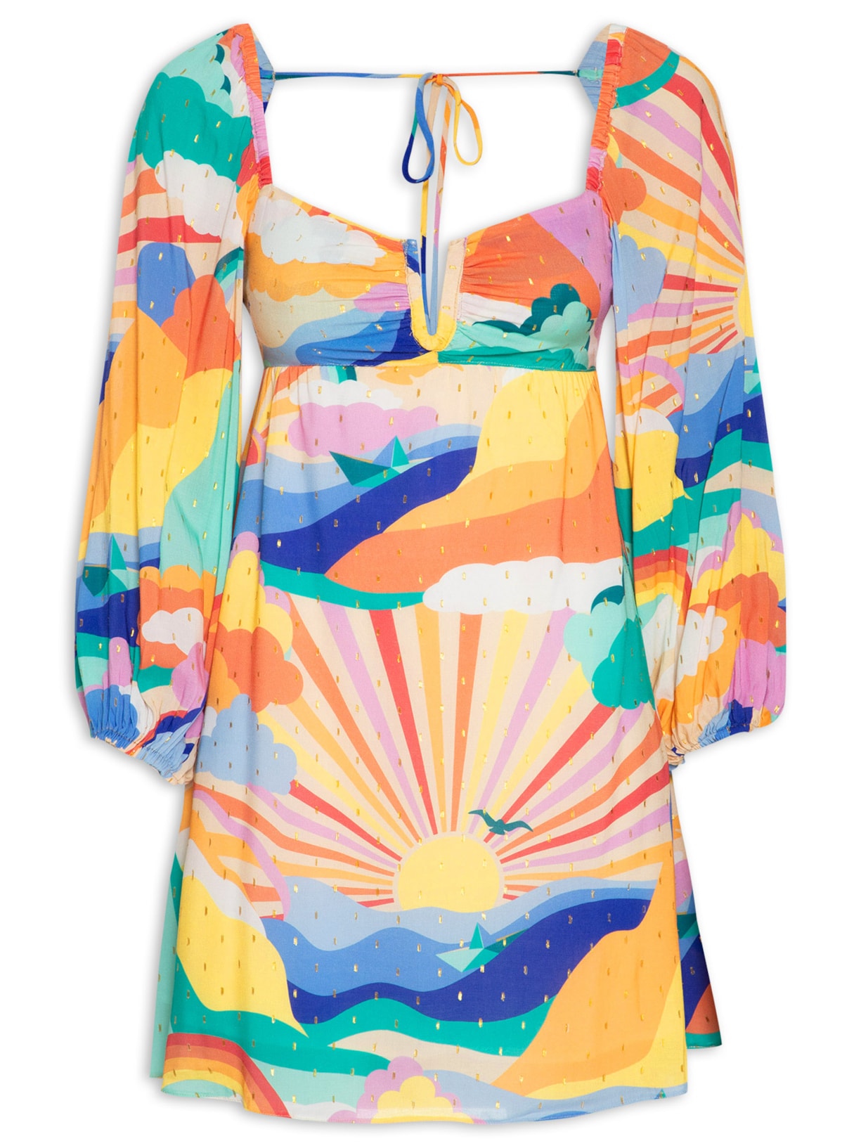 Vestido Lurex Estampa Paradiso - Laranja