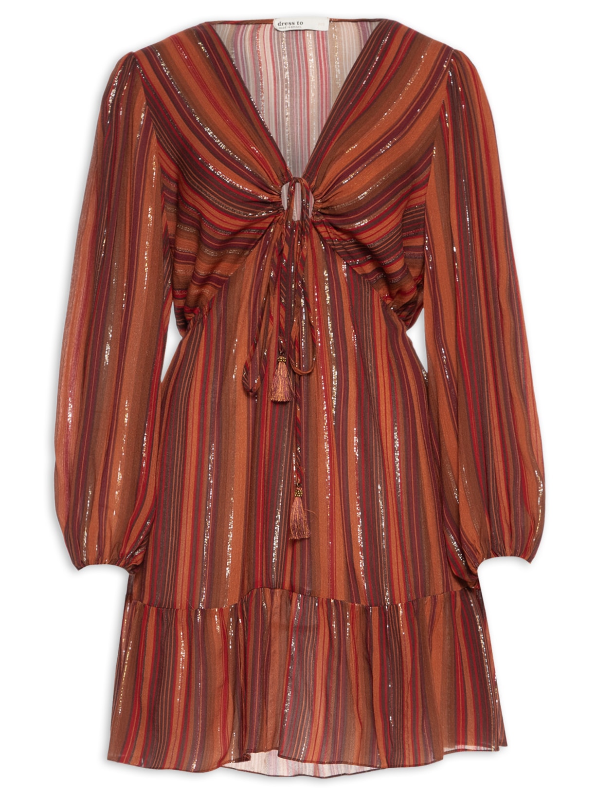 Vestido Lurex Estampa Refúgio - Marrom