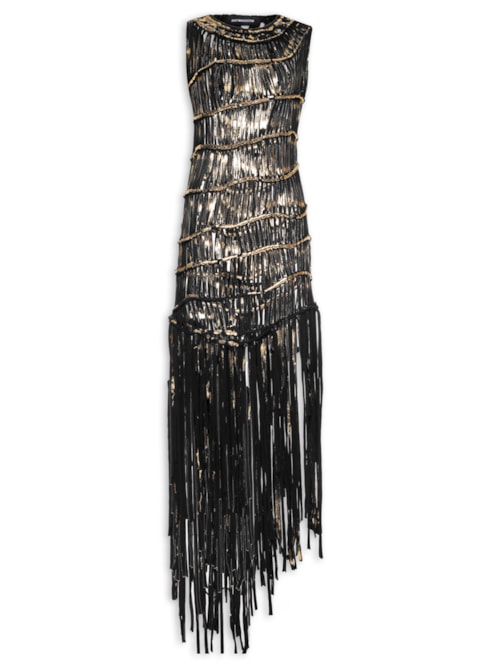Vestido Macramê Longo Foil - Preto