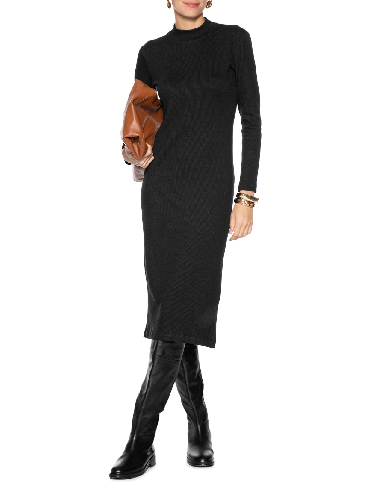 Vestido Malha Canelada Preto Animale Jeans