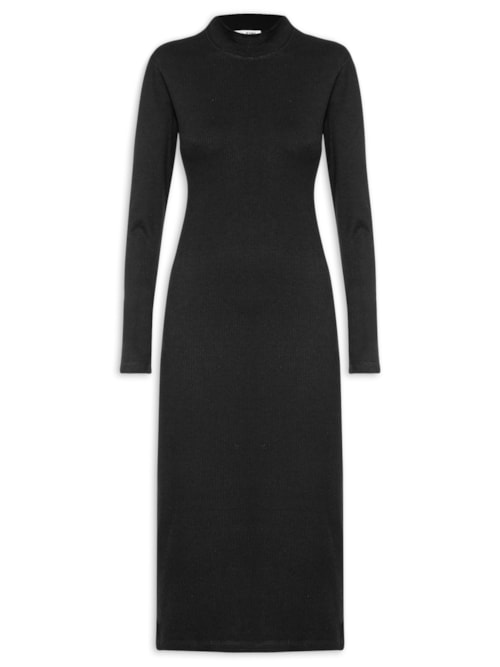 Vestido Malha Canelada - Preto