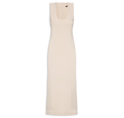 Vestido Malha Decote U - Bege