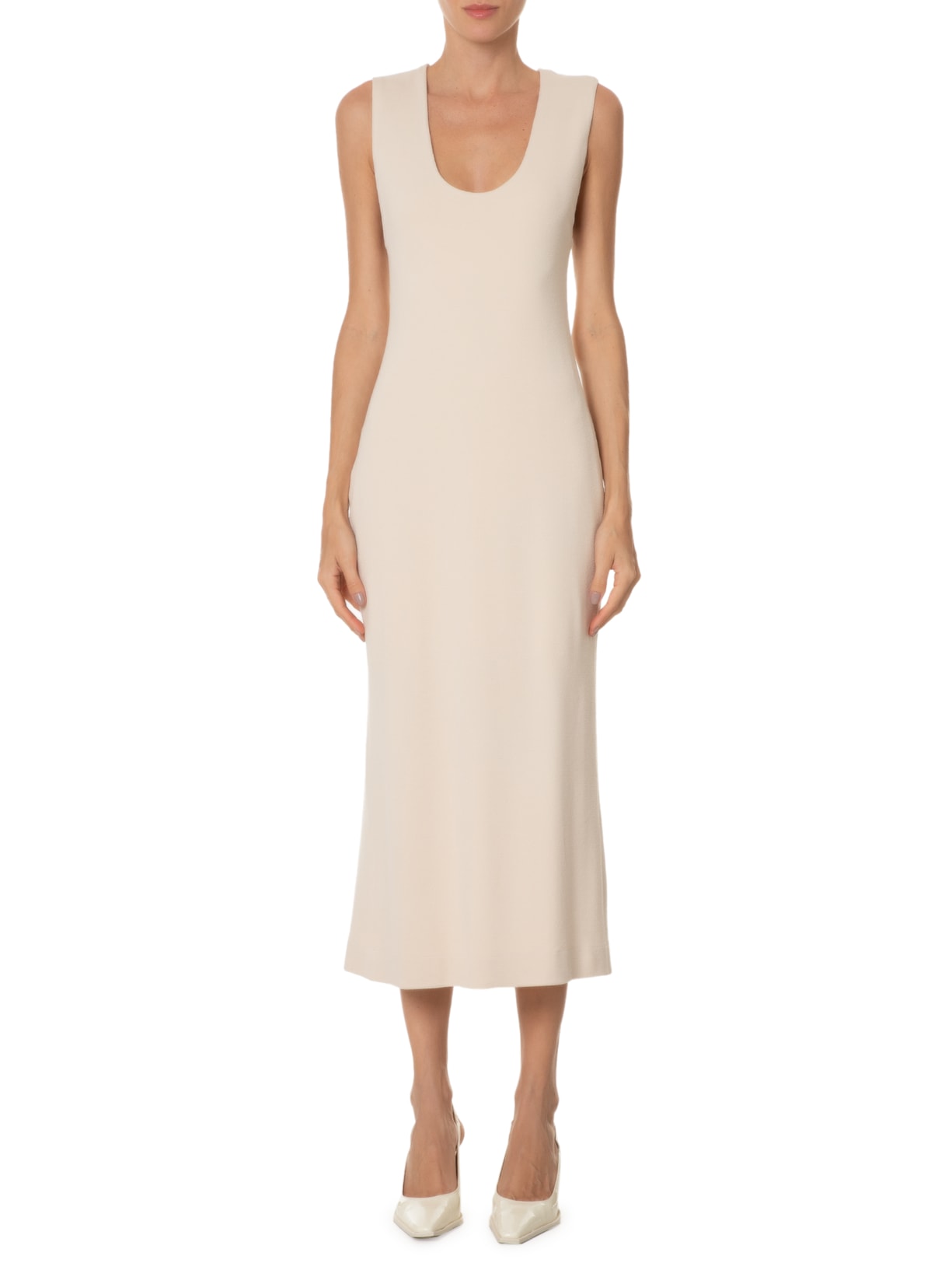 Vestido Malha Decote U Bege Animale