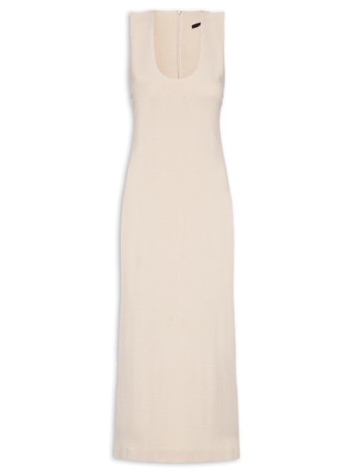 Vestido Malha Decote U - Bege