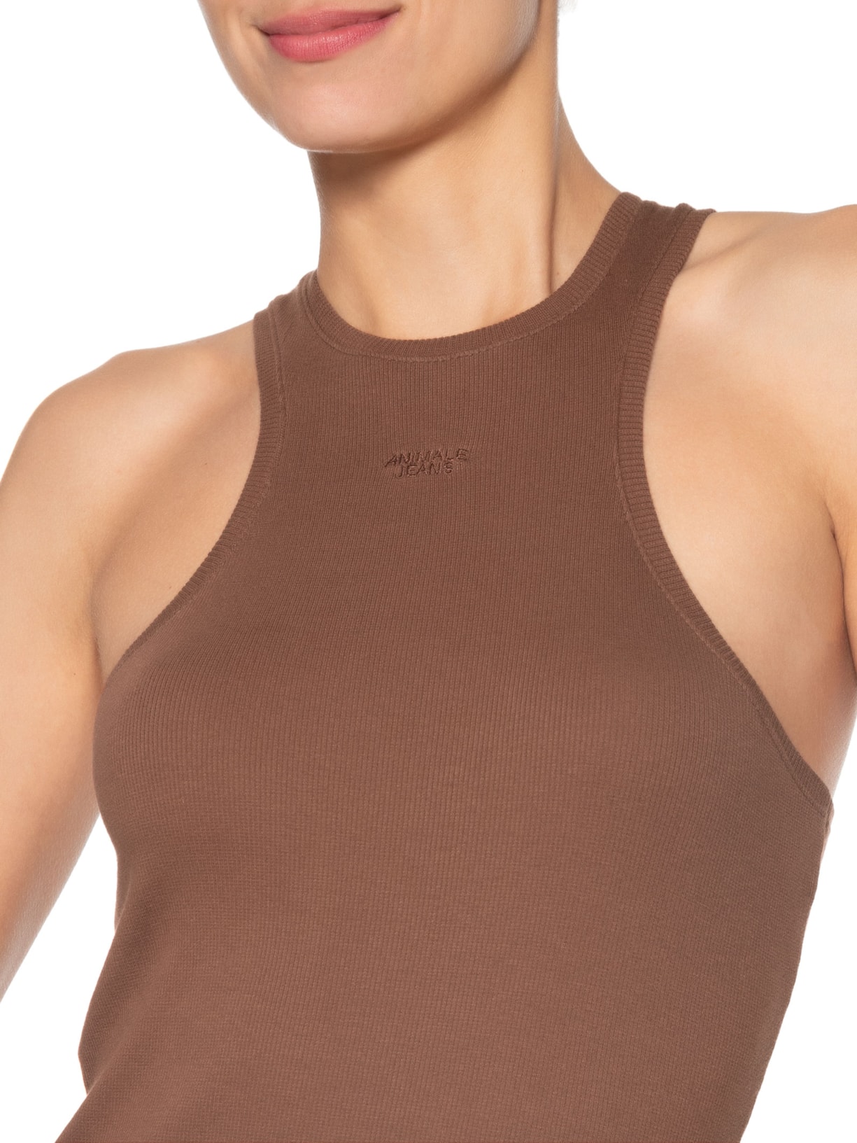 Vestido Malha Halter Marrom Animale Jeans