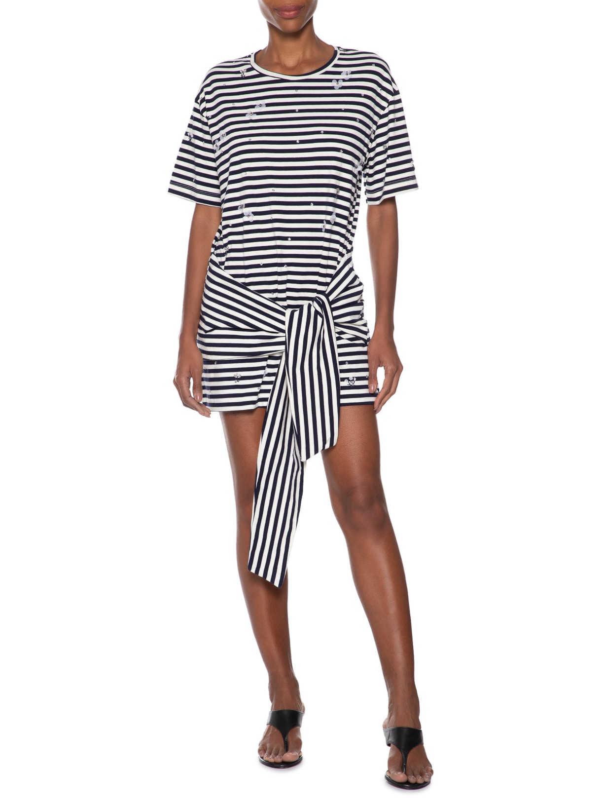 Vestido Malha Listrada Bordados Azul Animale Jeans