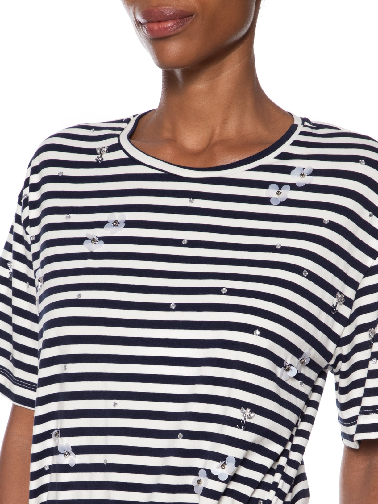 Vestido Malha Listrada Bordados Azul Animale Jeans
