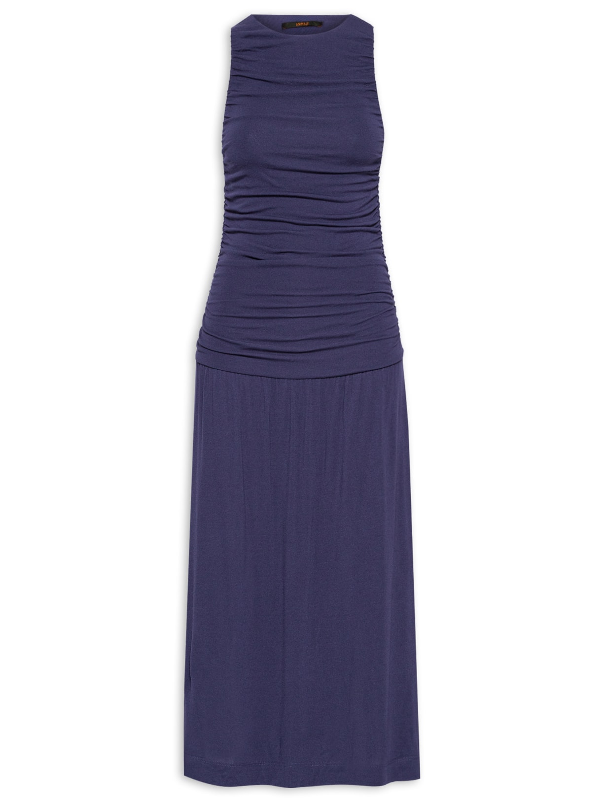 Vestido Malha Midi Franzido - Azul