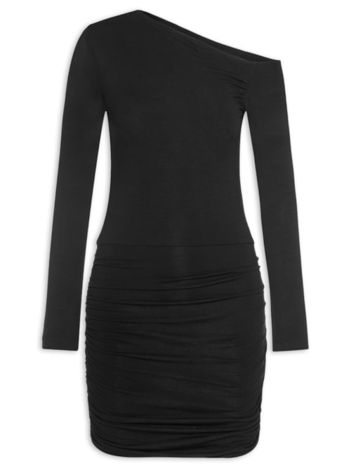 Vestido Malha Mini Assimetrico - Preto