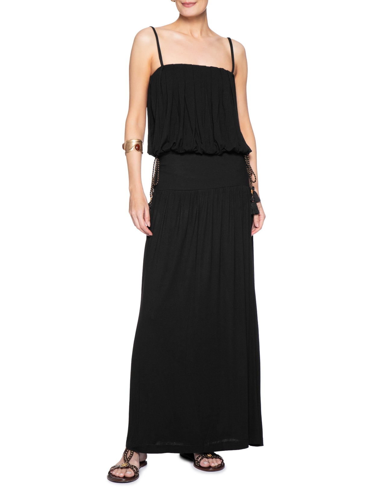 Vestido Malha Palha Cintura Preto Dress To