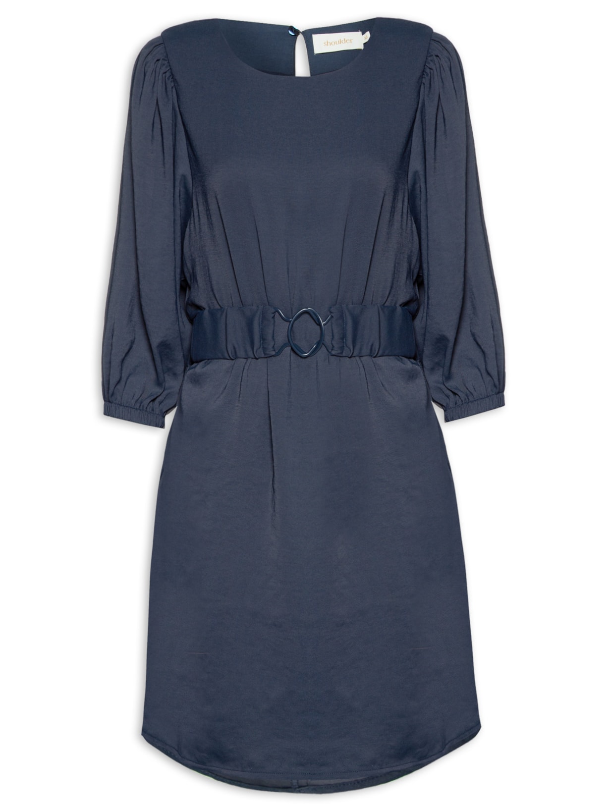 Vestido Manga 3/4 Com Cinto - Azul