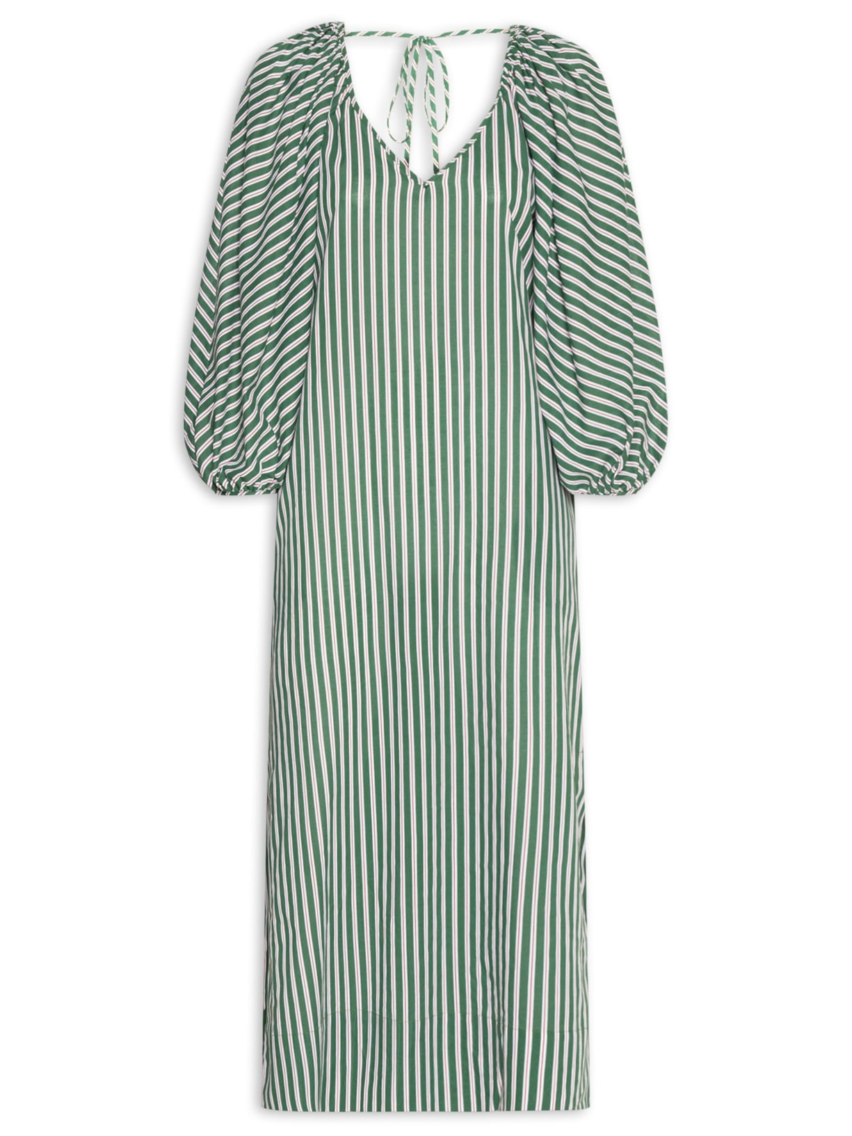Vestido  Manga Bufante De Voil Listrado Verde Animale
