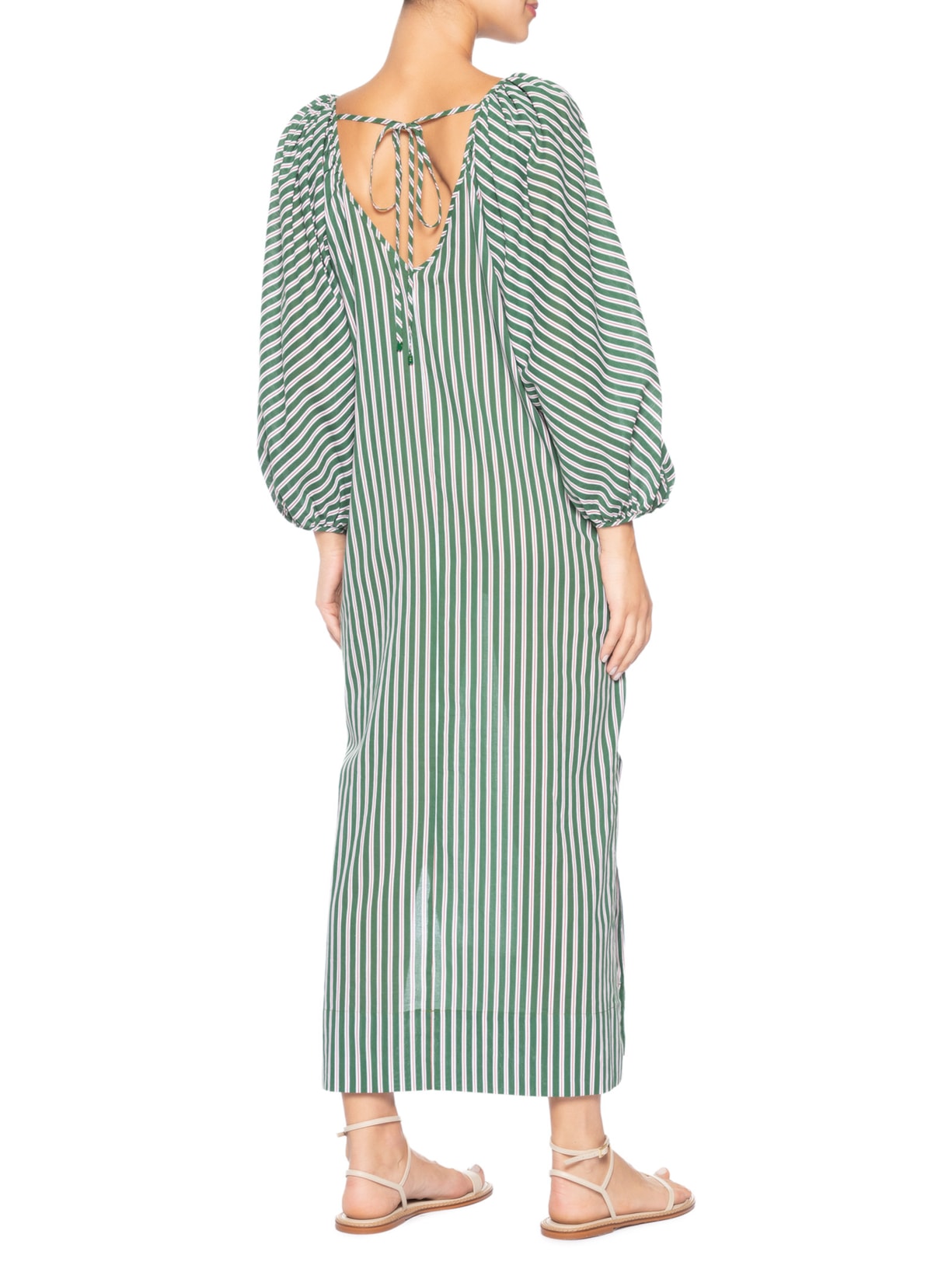 Vestido  Manga Bufante De Voil Listrado Verde Animale