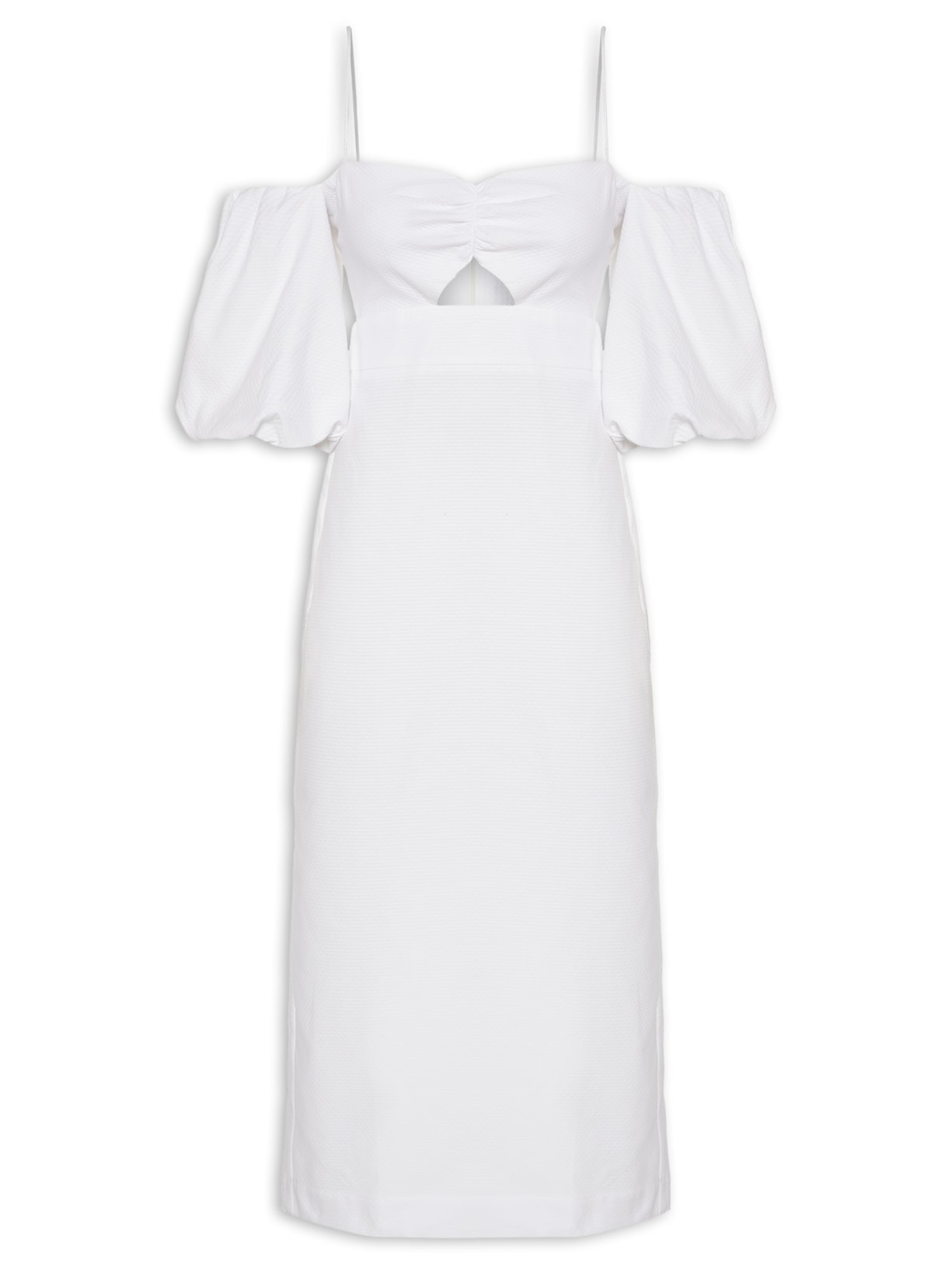 Vestido Manga Bufante Piquet - Off White