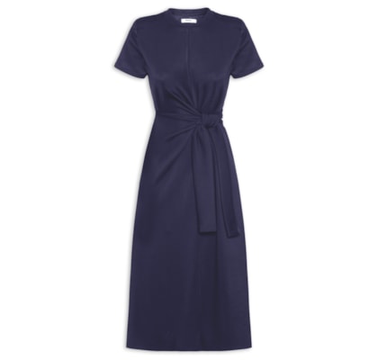 Vestido Manga Curta Com Amarração - Azul