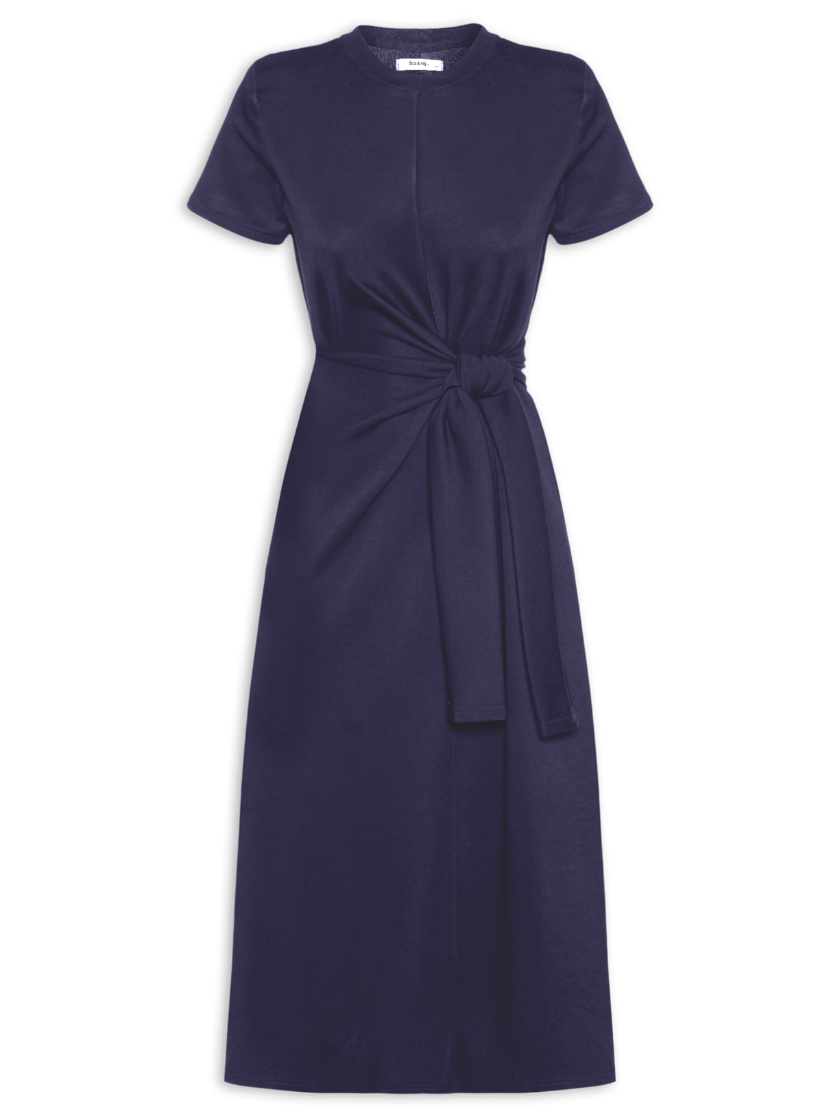 Vestido Manga Curta Com Amarração - Azul