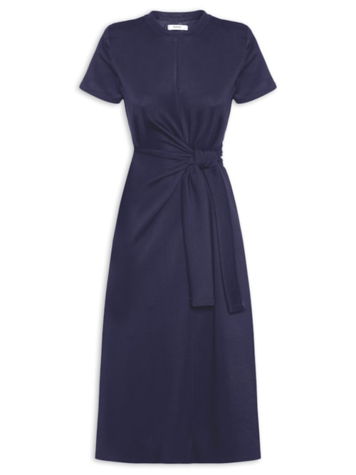 Vestido Manga Curta Com Amarração - Azul