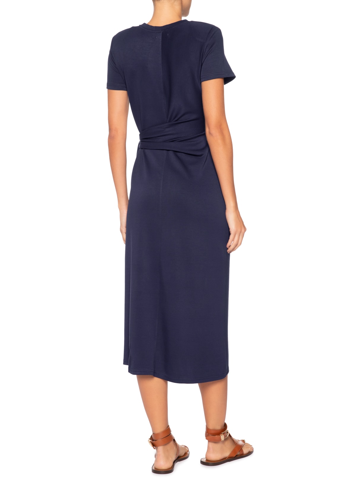 Vestido Manga Curta Com Amarração Azul Basiq