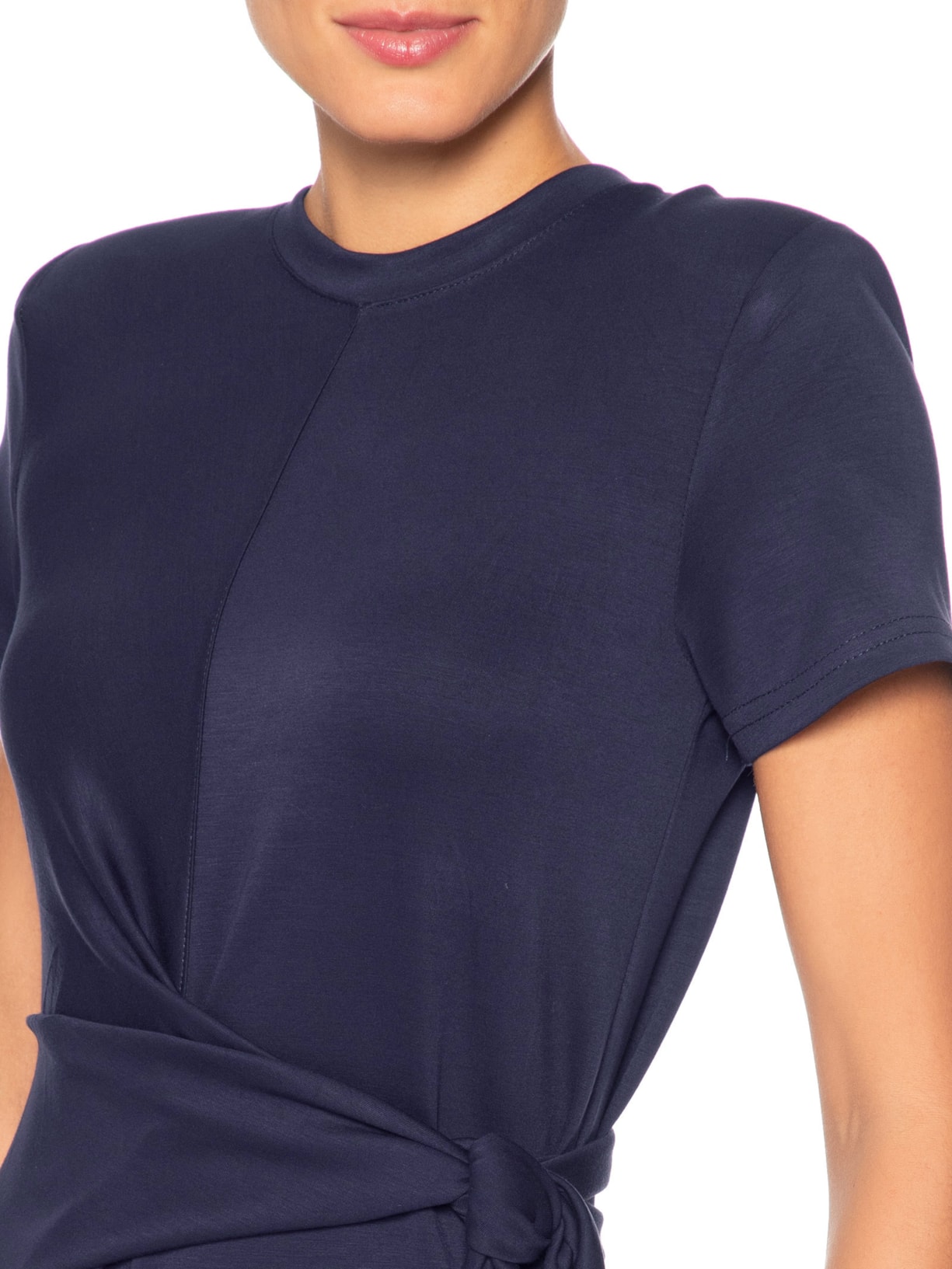 Vestido Manga Curta Com Amarração Azul Basiq