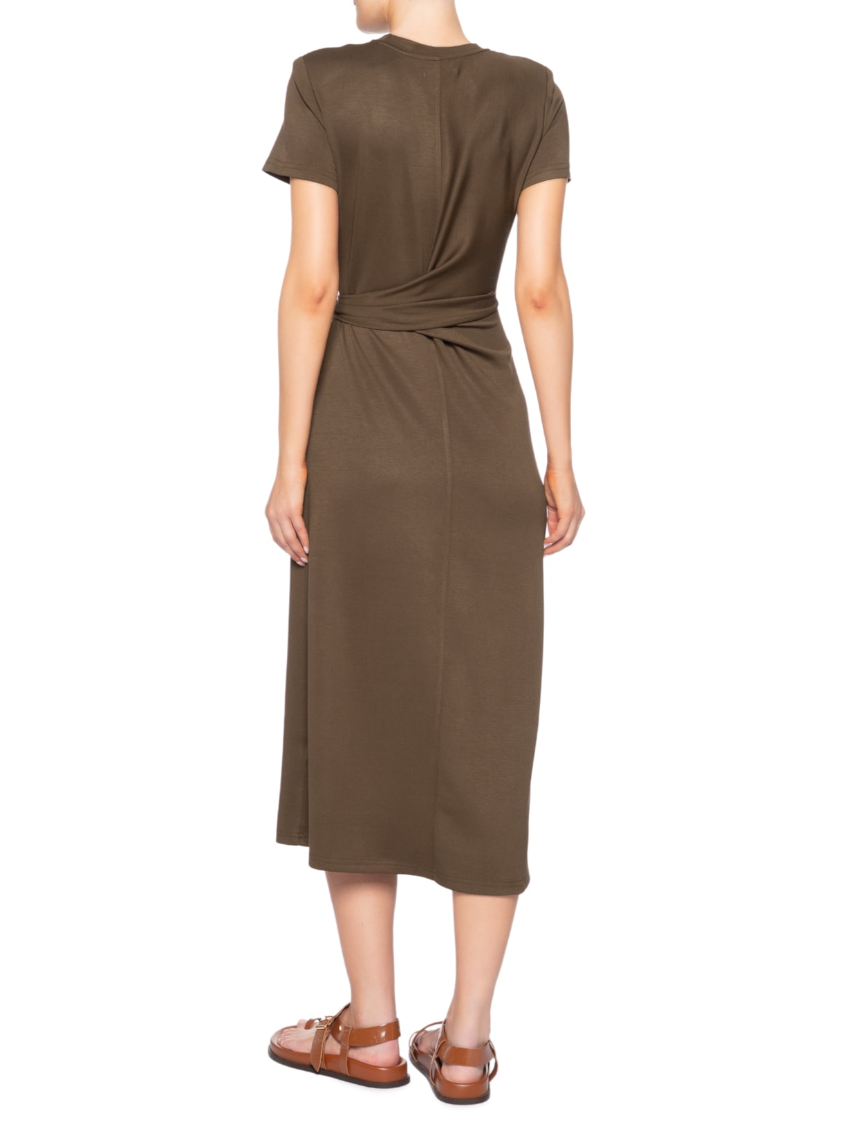 Vestido Manga Curta Com Amarração Marrom Basiq