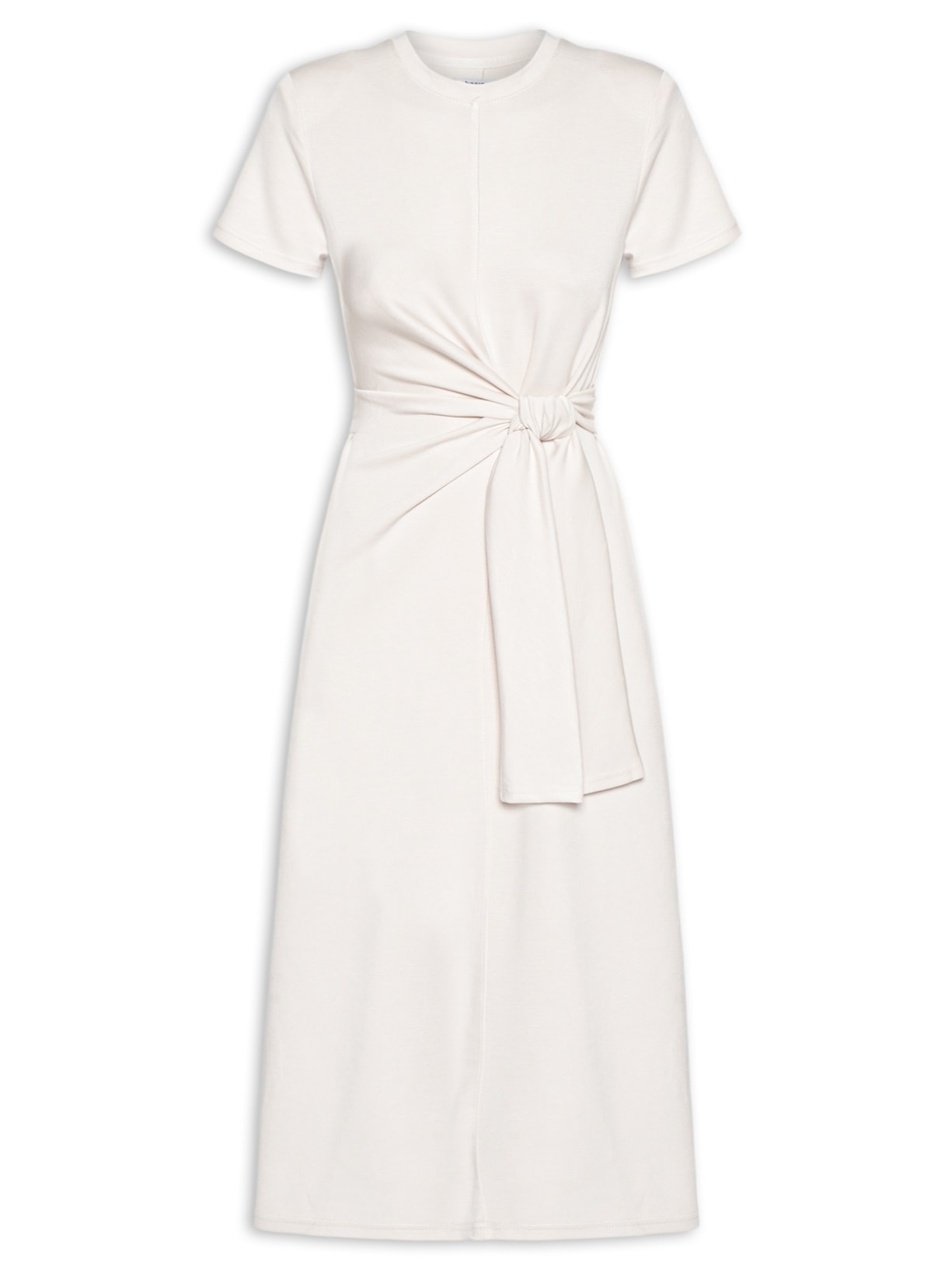 Vestido Manga Curta Com Amarração Off White Basiq