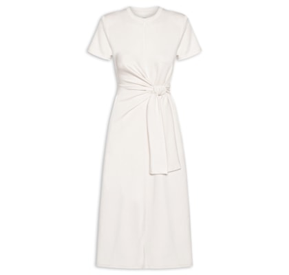 Vestido Manga Curta Com Amarração - Off White