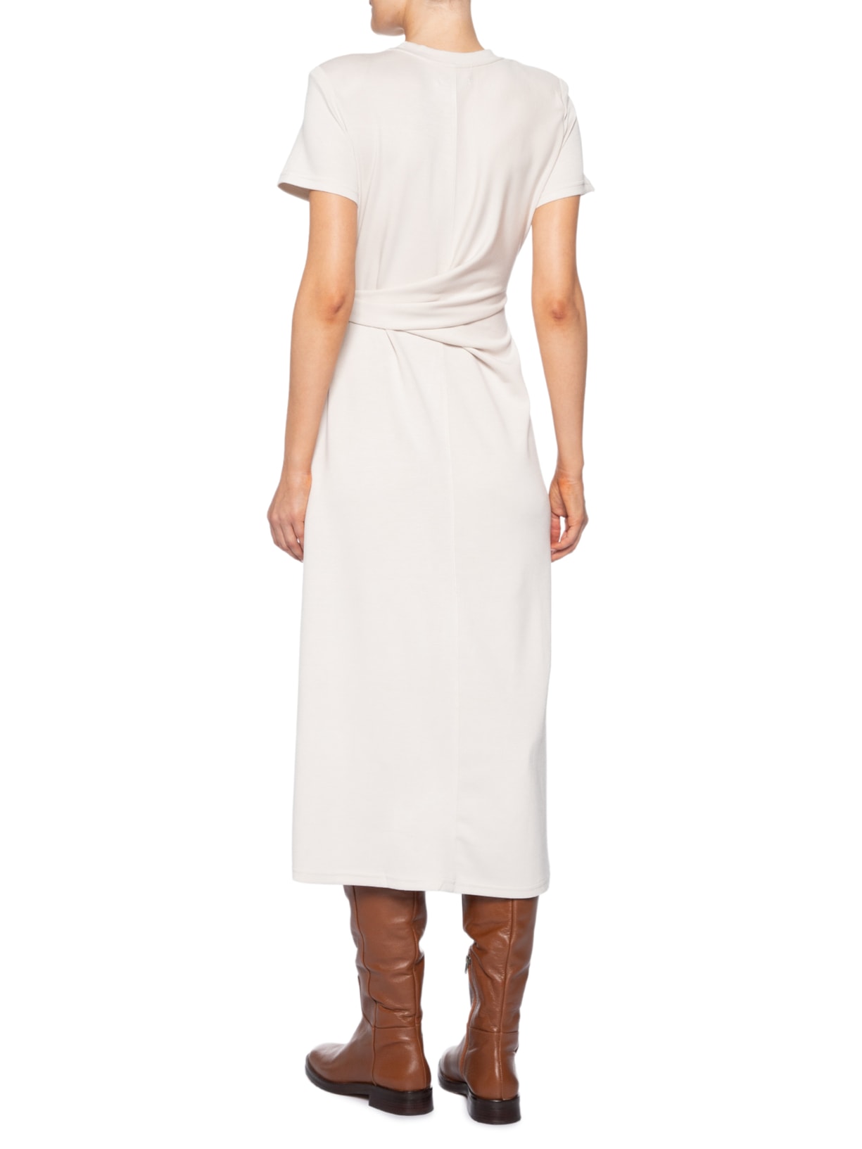 Vestido Manga Curta Com Amarração Off White Basiq