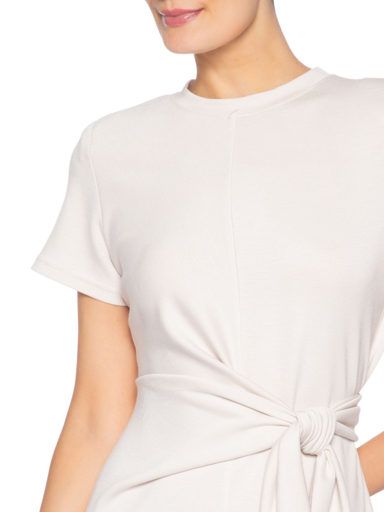 Vestido Manga Curta Com Amarração Off White Basiq