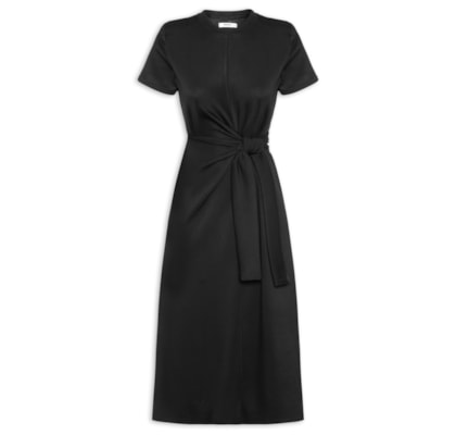Vestido Manga Curta Com Amarração - Preto
