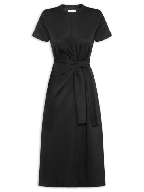 Vestido Manga Curta Com Amarração - Preto