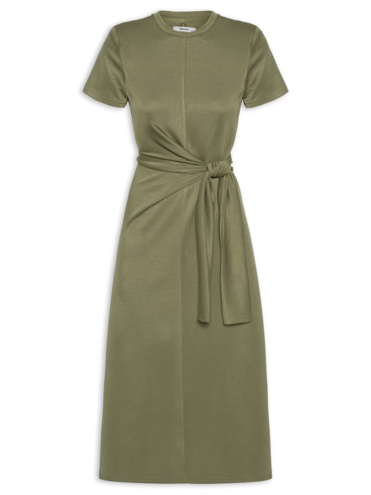 Vestido Manga Curta Com Amarração Verde Basiq