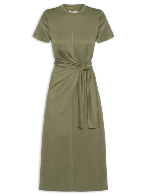 Vestido Manga Curta Com Amarração - Verde