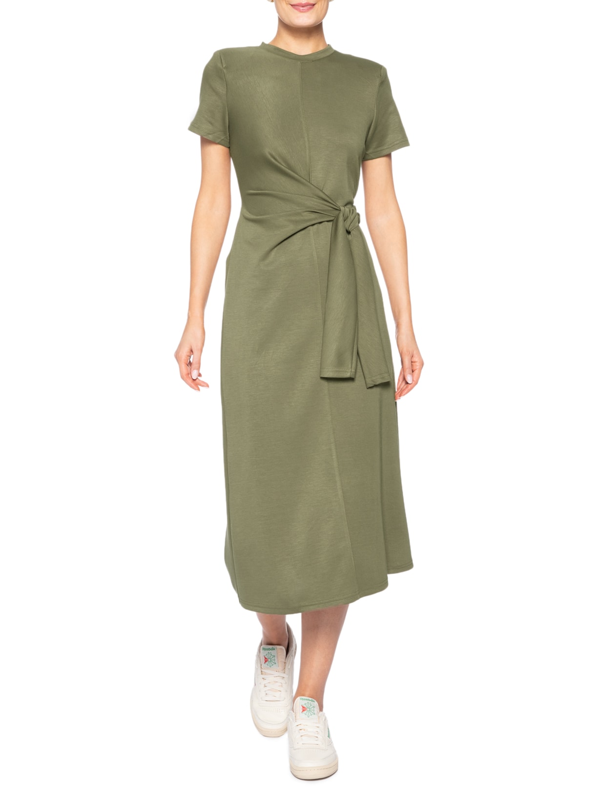 Vestido Manga Curta Com Amarração Verde Basiq