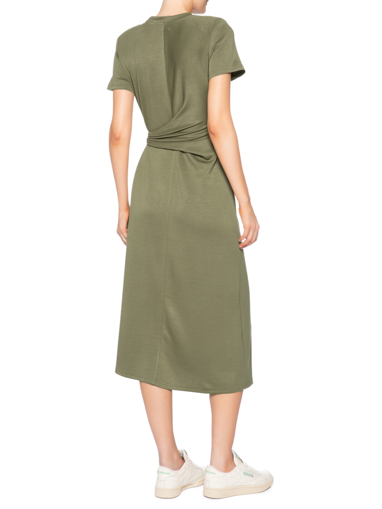 Vestido Manga Curta Com Amarração Verde Basiq