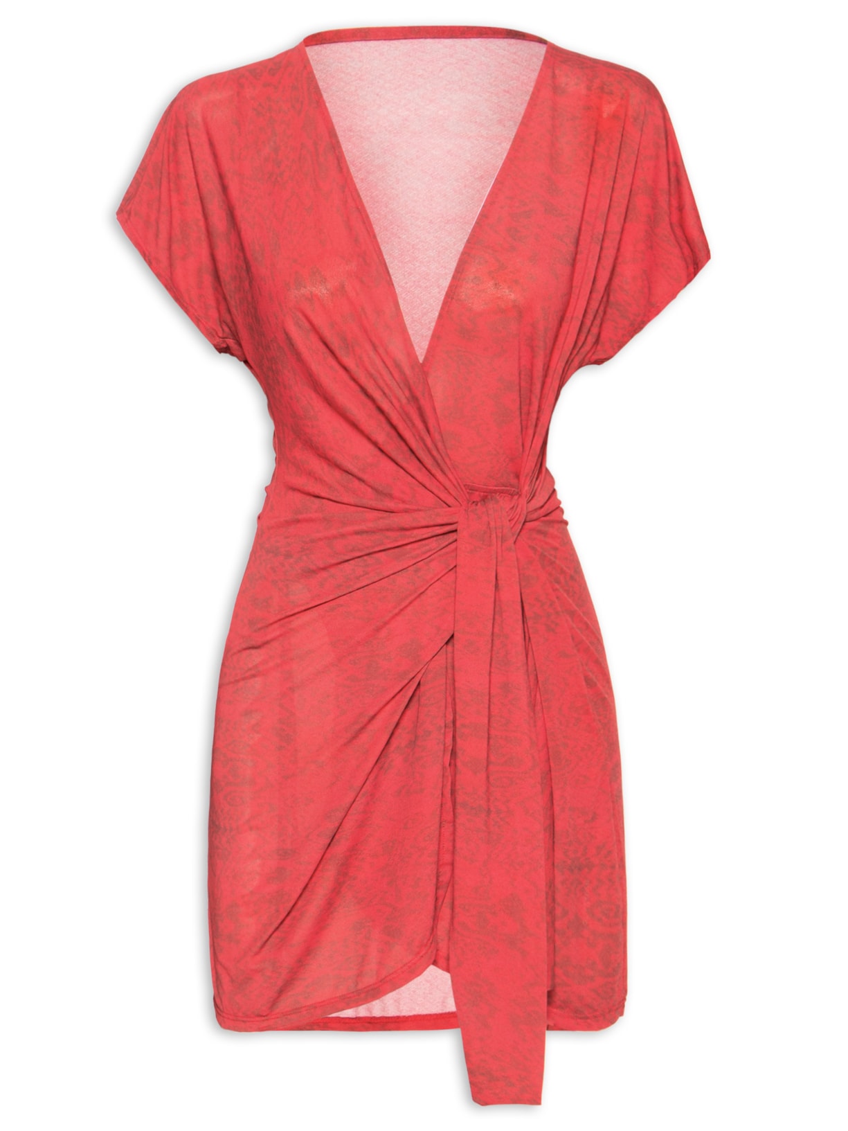 Vestido Manga Curta Estampado - Vermelho