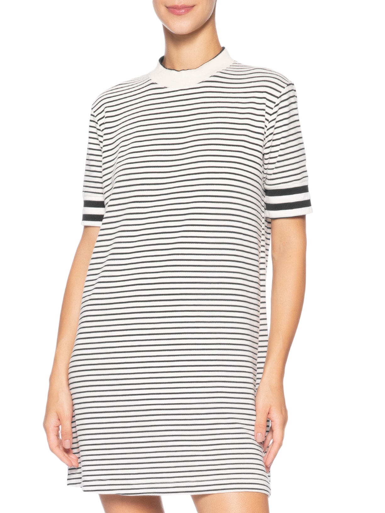 Vestido Manga Curta Listrado Branco Calvin Klein Jeans