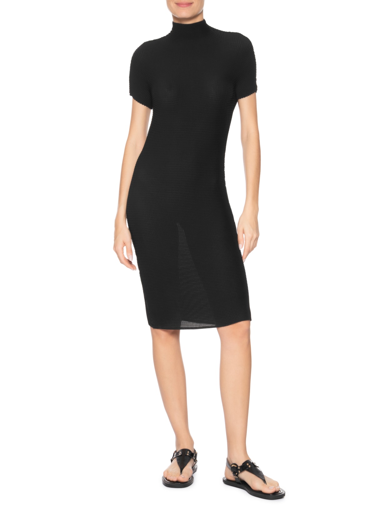 Vestido Manga Curta Midi Pixel Preto Osklen