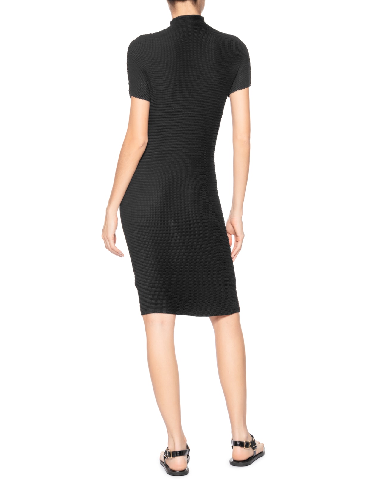 Vestido Manga Curta Midi Pixel Preto Osklen