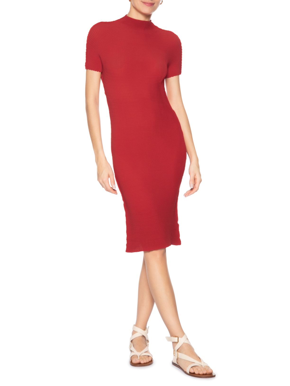 Vestido Manga Curta Midi Pixel Vermelho Osklen