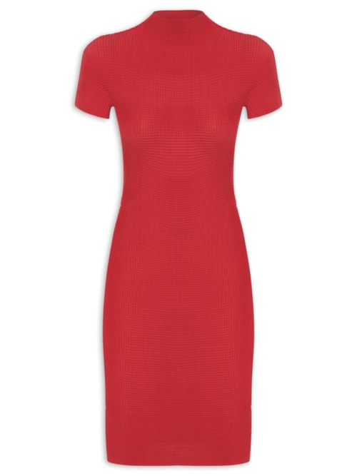 Vestido Manga Curta Midi Pixel - Vermelho
