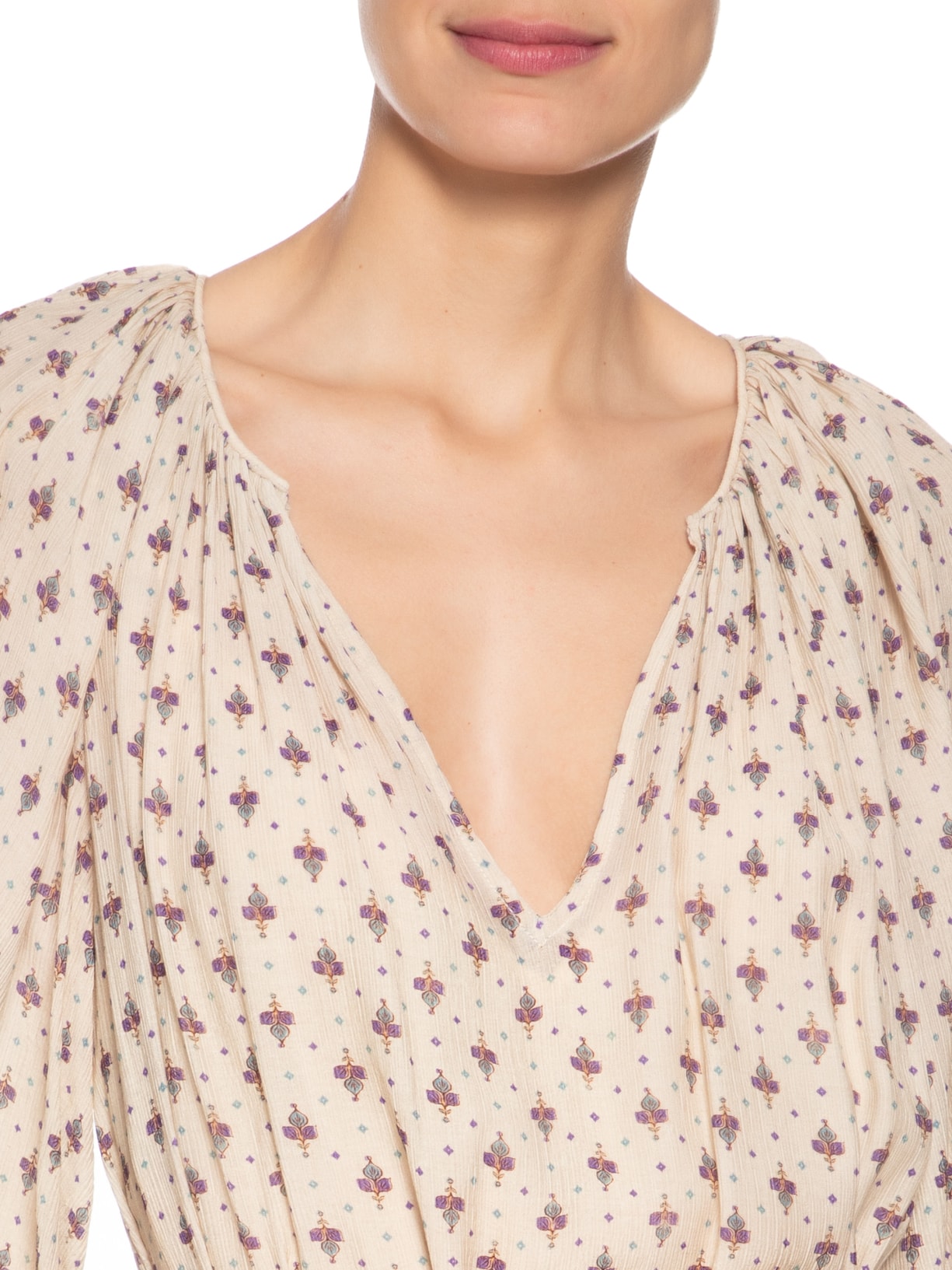 Vestido Manga Estampa Zaz Bege Maria Filó