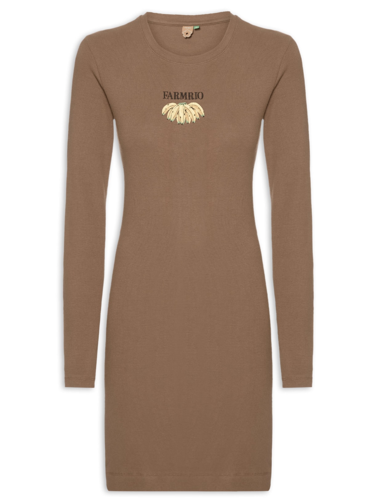 Vestido Manga Longa Bordado Bananas - Marrom
